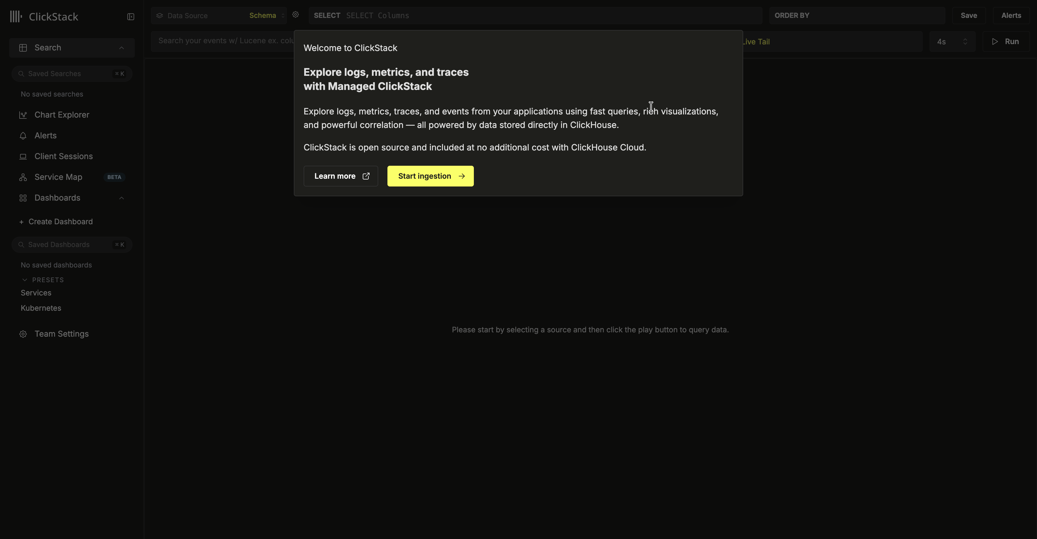 ClickStack UI에서 수집 설정