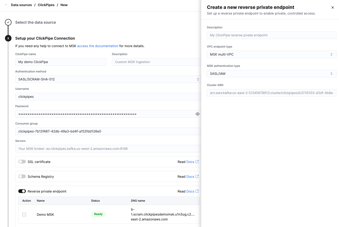 Reverse private endpoint 선택