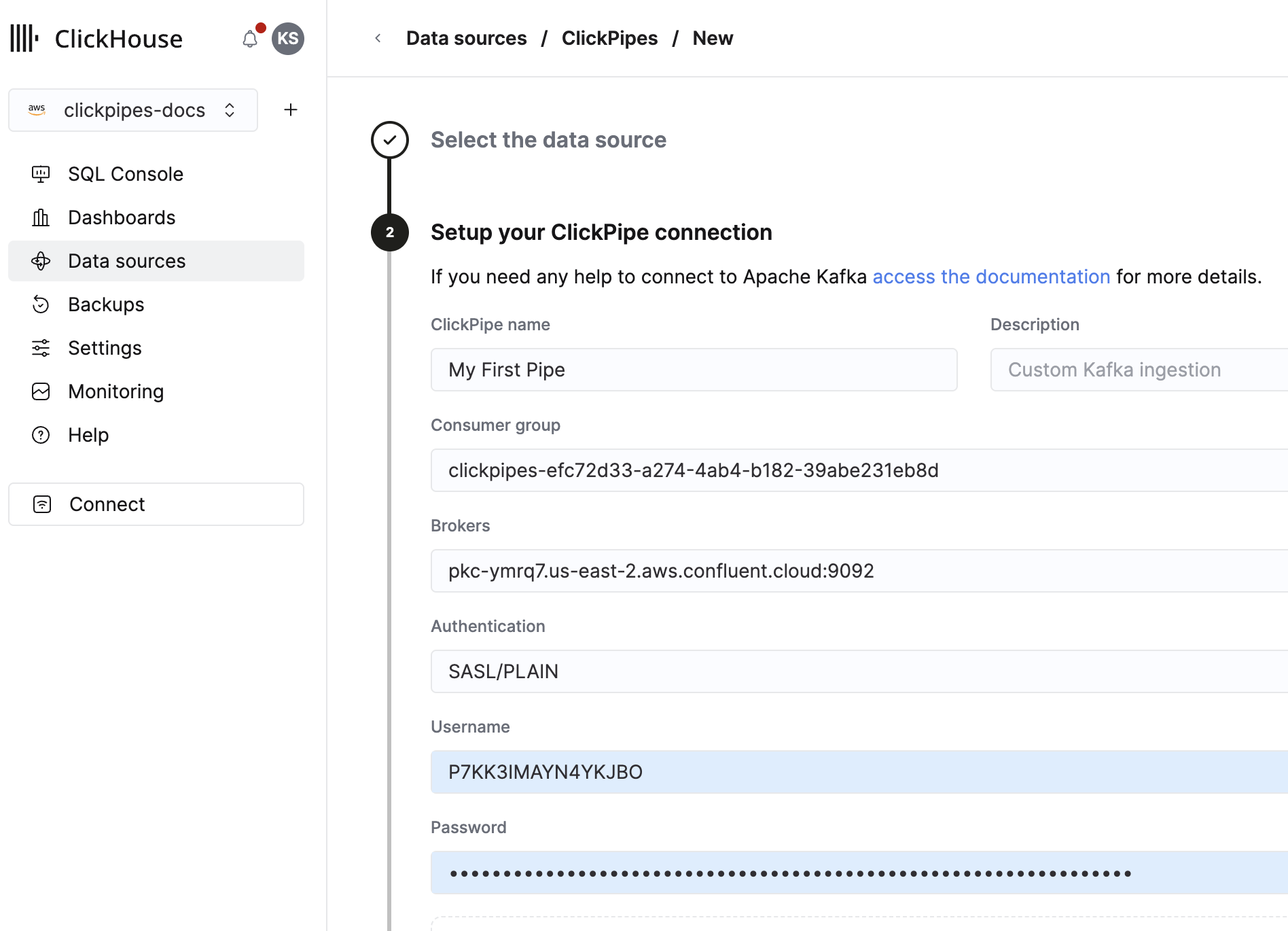 연결 세부 정보 입력